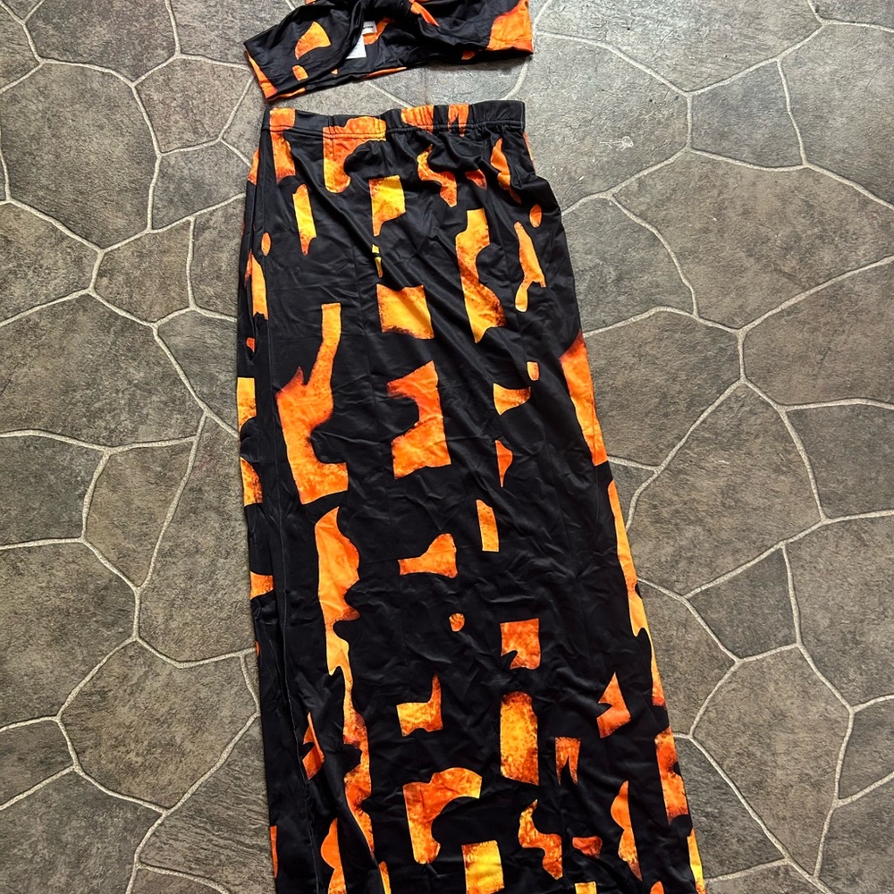 Black and Orange Abstract Maxi Dress